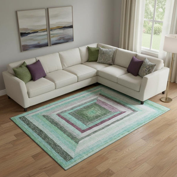 HomeRoots 10' Geometric Teal, Mauve & Ivory Washable Area Rug - UV Protected, Durable, Stylish & Easy Care 709360