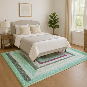 HomeRoots 10' Geometric Teal, Mauve & Ivory Washable Area Rug - UV Protected, Durable, Stylish & Easy Care 709360