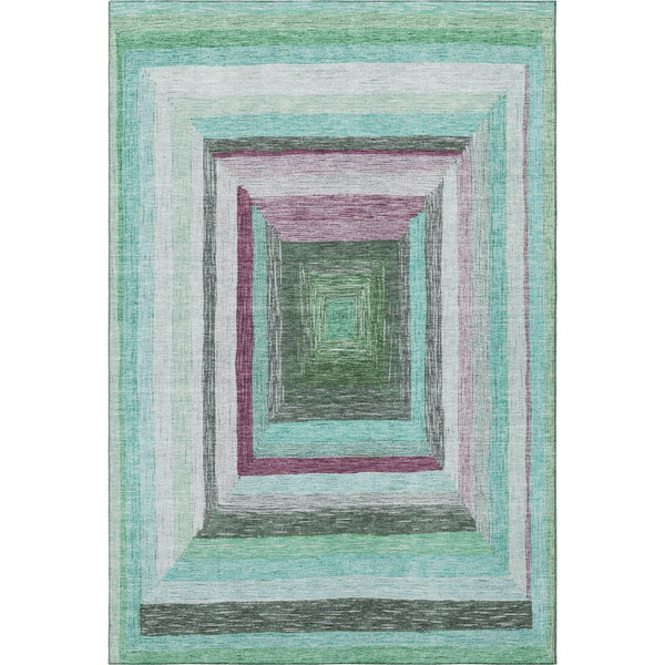 HomeRoots 10' Geometric Teal, Mauve & Ivory Washable Area Rug - UV Protected, Durable, Stylish & Easy Care 709360