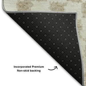 HomeRoots 5' X 8' Beige and Ivory Geometric Area Rug - Washable, Stain Resistant, UV Protection for Family Spaces 709362