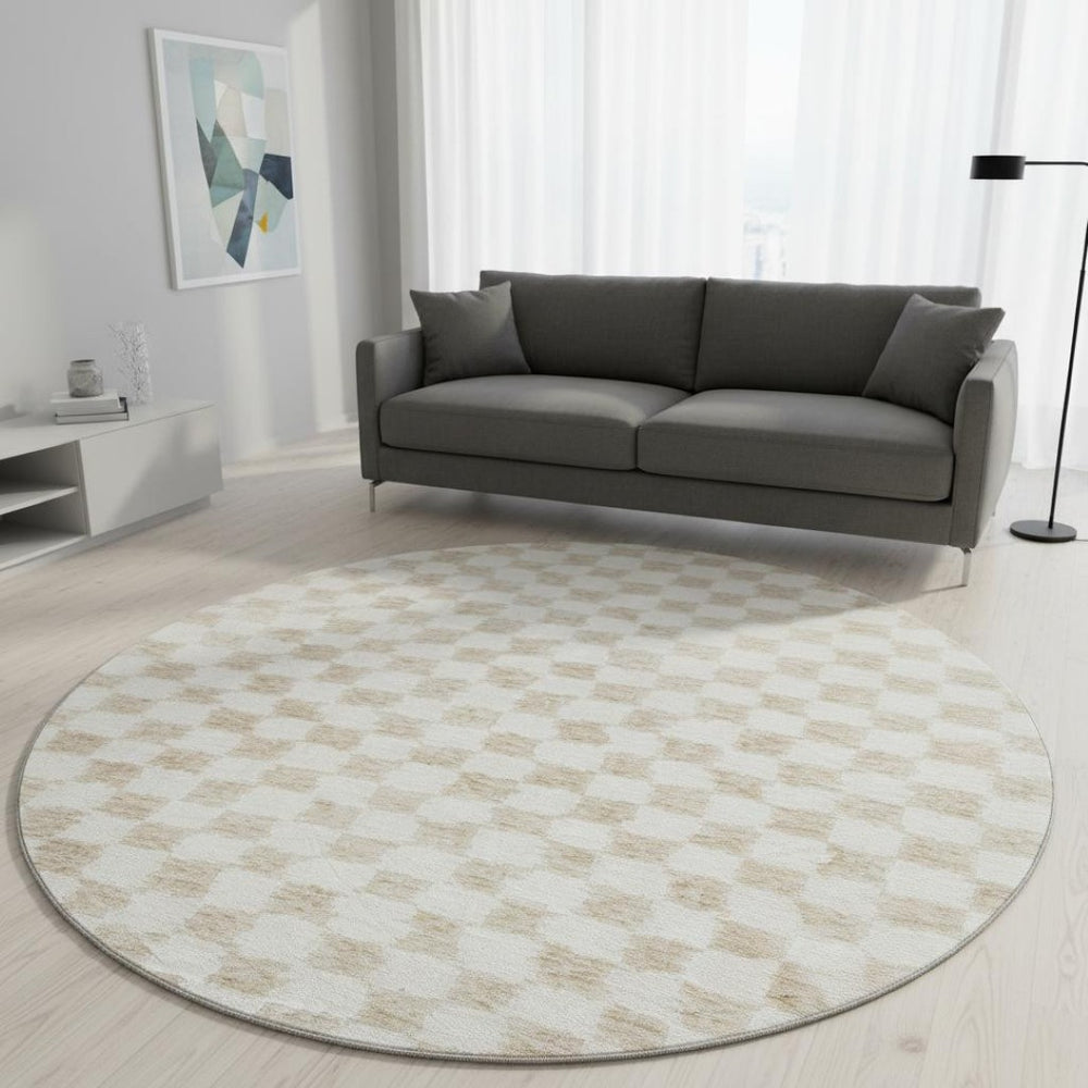 HomeRoots 8' X 10' Beige and Ivory Geometric Area Rug – Washable, UV-Protected, Stain-Resistant for Busy Homes 709364
