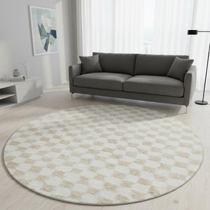 HomeRoots 8' X 10' Beige and Ivory Geometric Area Rug – Washable, UV-Protected, Stain-Resistant for Busy Homes 709364