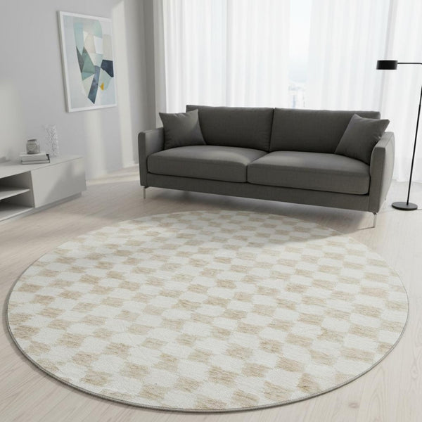 HomeRoots 8' X 10' Beige and Ivory Geometric Area Rug – Washable, UV-Protected, Stain-Resistant for Busy Homes 709364