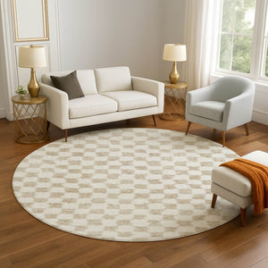 HomeRoots 8' X 10' Beige and Ivory Geometric Area Rug – Washable, UV-Protected, Stain-Resistant for Busy Homes 709364