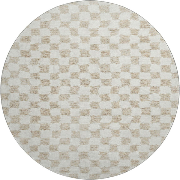 HomeRoots 8' X 10' Beige and Ivory Geometric Area Rug – Washable, UV-Protected, Stain-Resistant for Busy Homes 709364