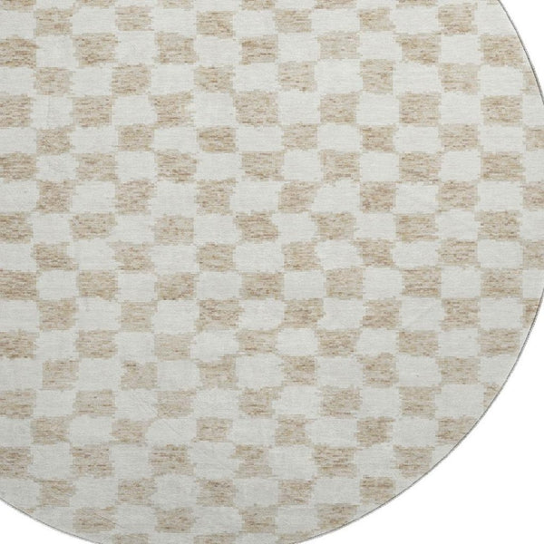 HomeRoots 8' X 10' Beige and Ivory Geometric Area Rug – Washable, UV-Protected, Stain-Resistant for Busy Homes 709364