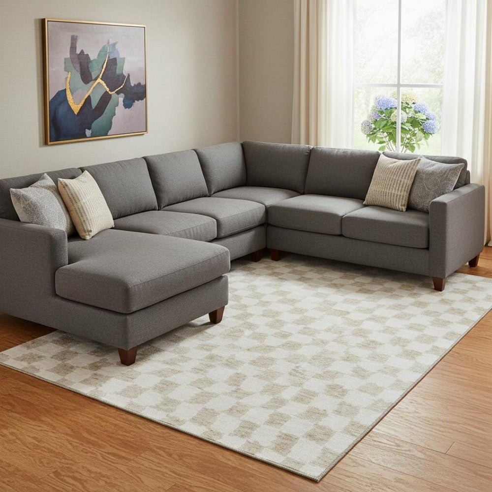 HomeRoots 9' X 12' Stylish Beige & Ivory Geometric Washable Area Rug with UV Protection & Non-Slip Backing 709365