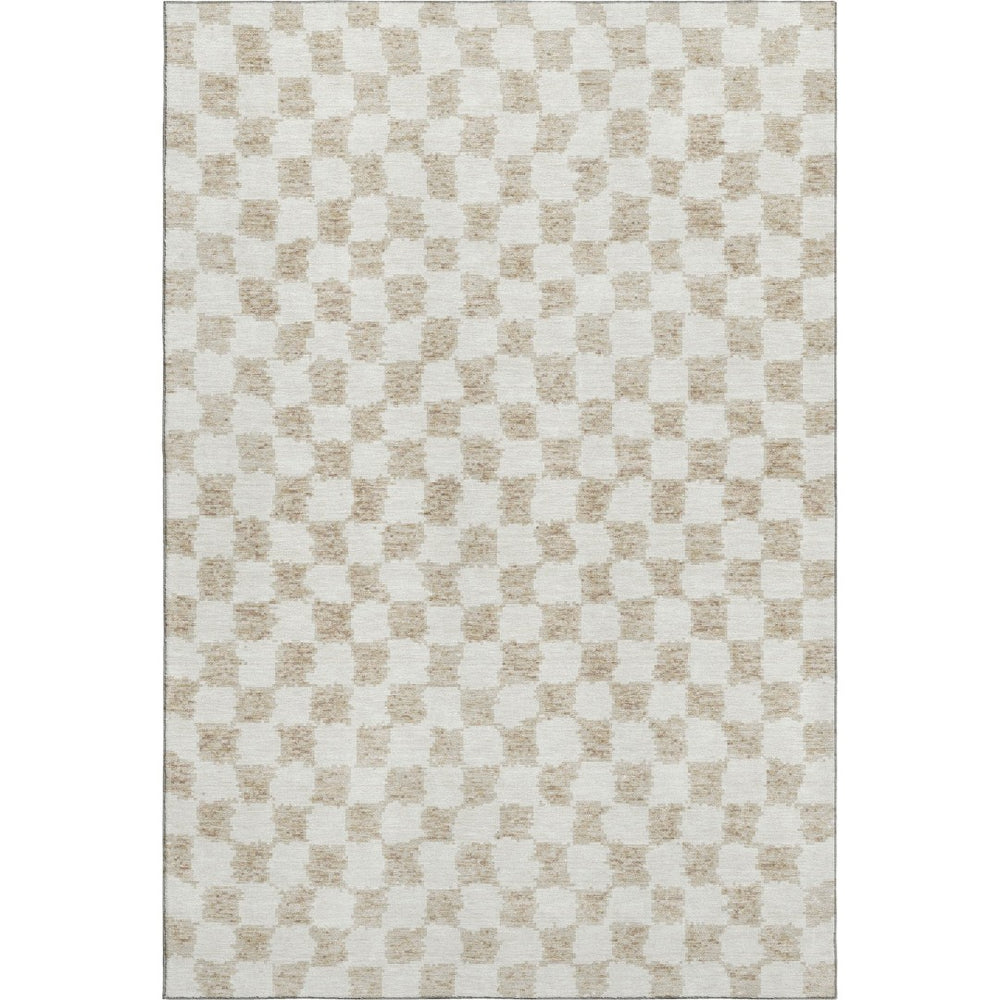 HomeRoots 9' X 12' Stylish Beige & Ivory Geometric Washable Area Rug with UV Protection & Non-Slip Backing 709365