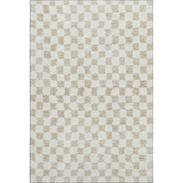HomeRoots 9' X 12' Stylish Beige & Ivory Geometric Washable Area Rug with UV Protection & Non-Slip Backing 709365