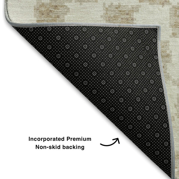 HomeRoots 9' X 12' Stylish Beige & Ivory Geometric Washable Area Rug with UV Protection & Non-Slip Backing 709365