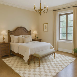 HomeRoots 9' X 12' Stylish Beige & Ivory Geometric Washable Area Rug with UV Protection & Non-Slip Backing 709365
