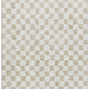 HomeRoots 10' X 14' Beige and Ivory Geometric Washable Area Rug with UV Protection for Stylish Living Spaces 709366
