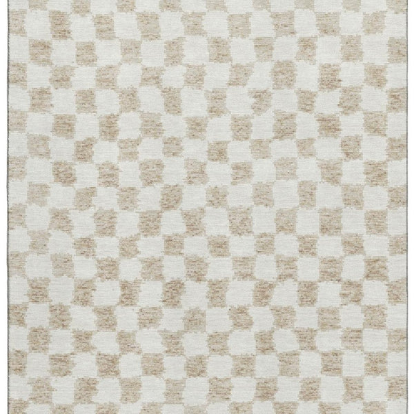 HomeRoots 10' X 14' Beige and Ivory Geometric Washable Area Rug with UV Protection for Stylish Living Spaces 709366