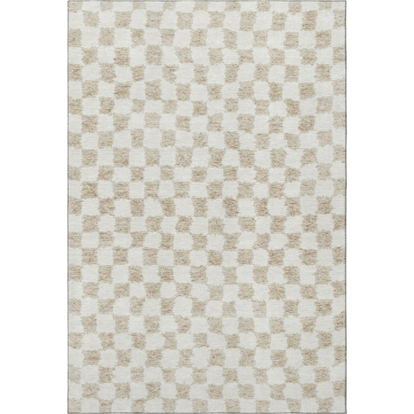 HomeRoots 10' X 14' Beige and Ivory Geometric Washable Area Rug with UV Protection for Stylish Living Spaces 709366