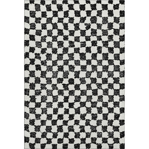HomeRoots 5' X 8' Black And Ivory Geometric Area Rug - Washable, UV-Protected, Pet-Friendly, Stylish Design 709368