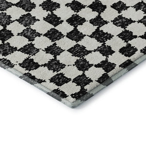 HomeRoots 5' X 8' Black And Ivory Geometric Area Rug - Washable, UV-Protected, Pet-Friendly, Stylish Design 709368
