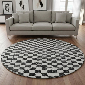 HomeRoots 8' X 10' Black & Ivory Geometric Area Rug - Washable, UV-Protected, Durable for High-Traffic Spaces 709370
