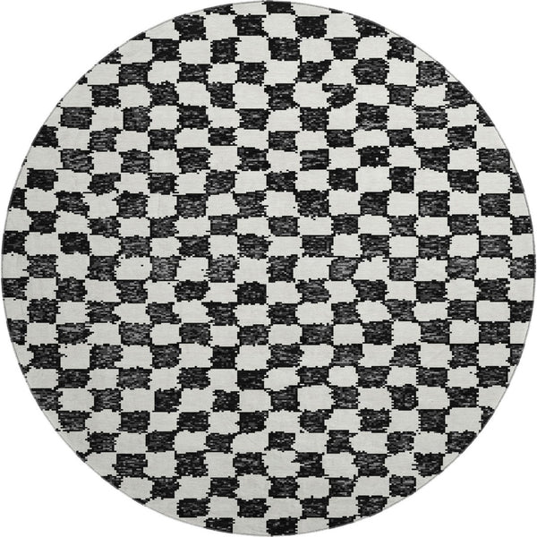 HomeRoots 8' X 10' Black & Ivory Geometric Area Rug - Washable, UV-Protected, Durable for High-Traffic Spaces 709370