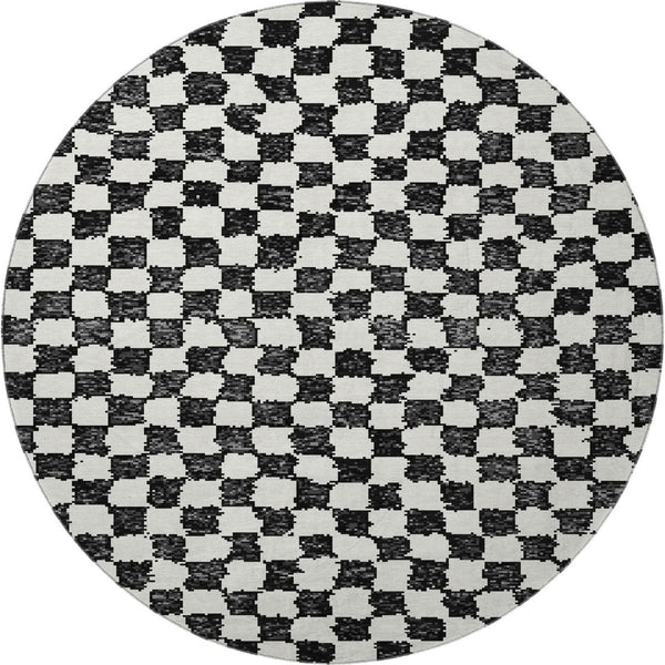 HomeRoots 8' X 10' Black & Ivory Geometric Area Rug - Washable, UV-Protected, Durable for High-Traffic Spaces 709370