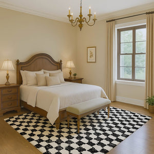 HomeRoots 9' X 12' Stylish Black and Ivory Geometric Area Rug with UV Protection, Stain Resistance & Durability 709371