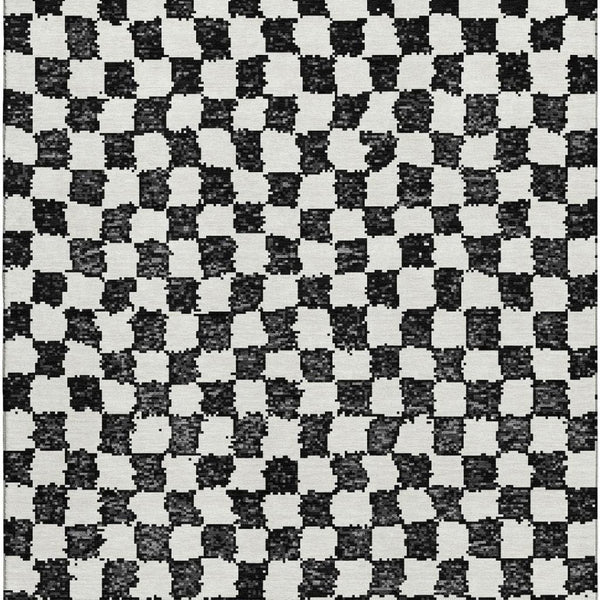 HomeRoots 9' X 12' Stylish Black and Ivory Geometric Area Rug with UV Protection, Stain Resistance & Durability 709371