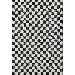 HomeRoots 9' X 12' Stylish Black and Ivory Geometric Area Rug with UV Protection, Stain Resistance & Durability 709371