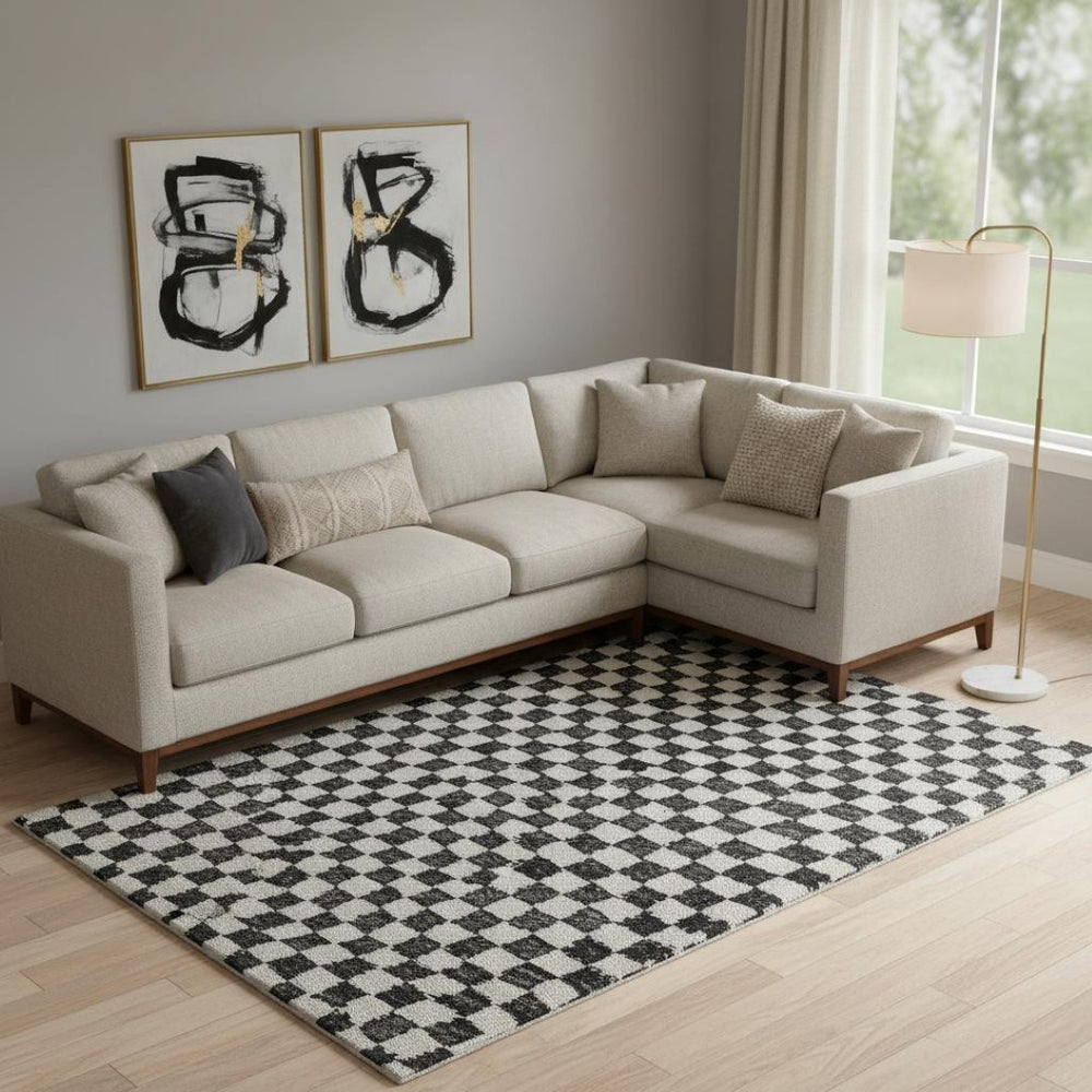 HomeRoots 10' X 14' Black And Ivory Geometric Area Rug – Stylish, Washable, UV-Protected for Modern Homes 709372