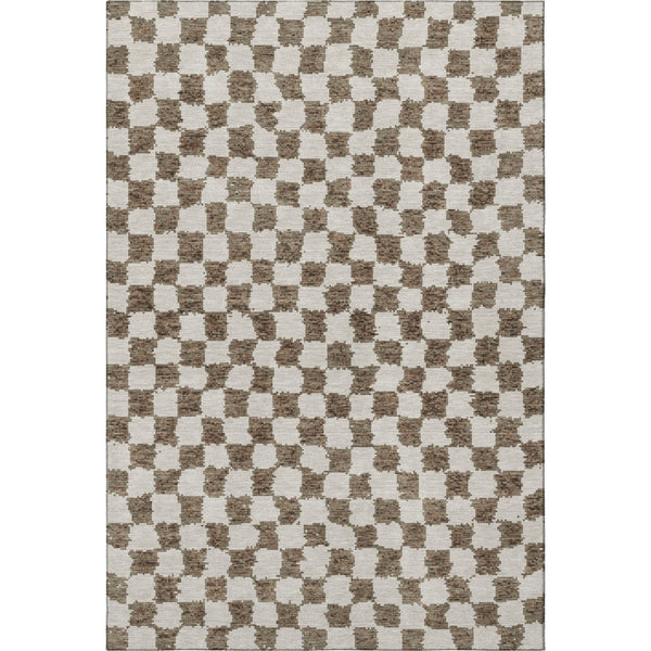 HomeRoots 5' X 8' Brown and Ivory Geometric Area Rug - Washable, UV Protected, Stain Resistant for Easy Care 709374