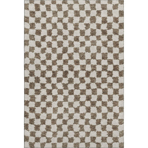 HomeRoots 8' Brown and Ivory Geometric Washable Round Rug – Stain-Resistant, UV Protected, Perfect for Busy Homes! 709375