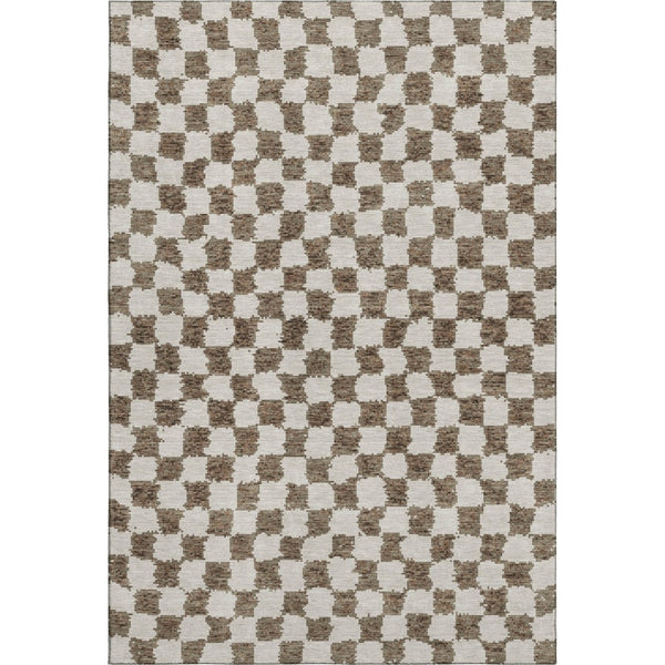 HomeRoots 8' Brown and Ivory Geometric Washable Round Rug – Stain-Resistant, UV Protected, Perfect for Busy Homes! 709375