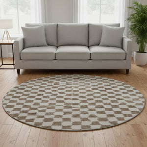 HomeRoots 8' X 10' Brown and Ivory Geometric Area Rug - Stain Resistant, UV Protected, Washable for Modern Homes 709376