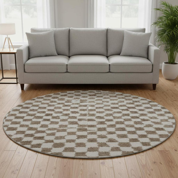 HomeRoots 8' X 10' Brown and Ivory Geometric Area Rug - Stain Resistant, UV Protected, Washable for Modern Homes 709376