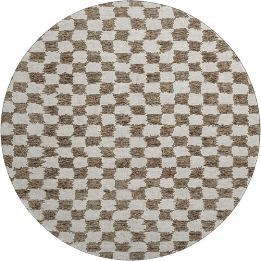 HomeRoots 8' X 10' Brown and Ivory Geometric Area Rug - Stain Resistant, UV Protected, Washable for Modern Homes 709376