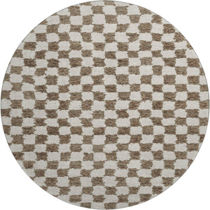 HomeRoots 8' X 10' Brown and Ivory Geometric Area Rug - Stain Resistant, UV Protected, Washable for Modern Homes 709376