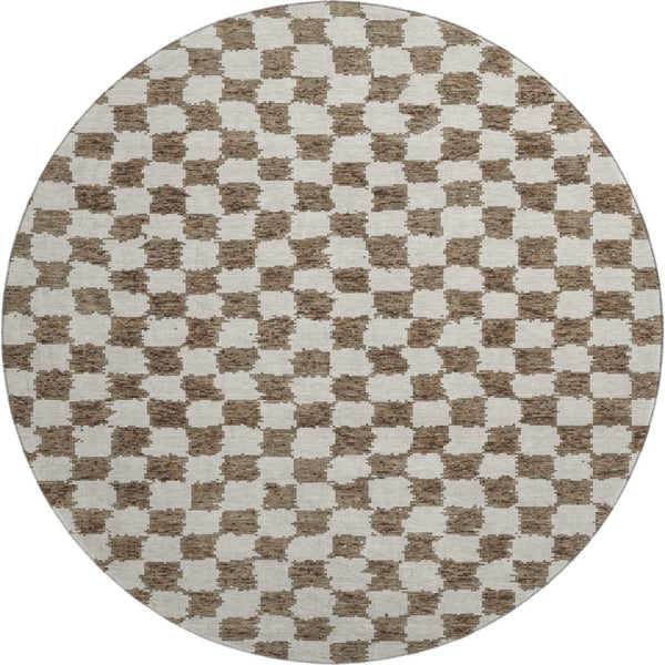 HomeRoots 8' X 10' Brown and Ivory Geometric Area Rug - Stain Resistant, UV Protected, Washable for Modern Homes 709376