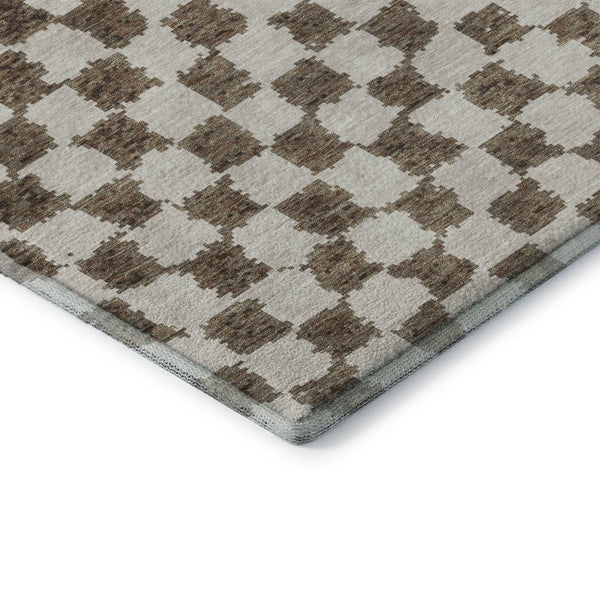 HomeRoots 8' X 10' Brown and Ivory Geometric Area Rug - Stain Resistant, UV Protected, Washable for Modern Homes 709376