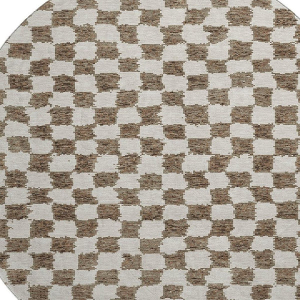 HomeRoots 8' X 10' Brown and Ivory Geometric Area Rug - Stain Resistant, UV Protected, Washable for Modern Homes 709376