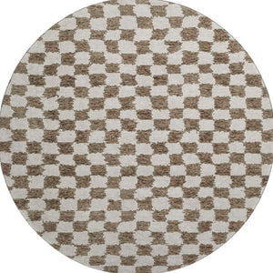 HomeRoots 8' X 10' Brown and Ivory Geometric Area Rug - Stain Resistant, UV Protected, Washable for Modern Homes 709376