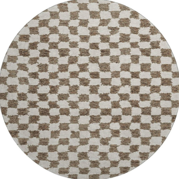 HomeRoots 8' X 10' Brown and Ivory Geometric Area Rug - Stain Resistant, UV Protected, Washable for Modern Homes 709376