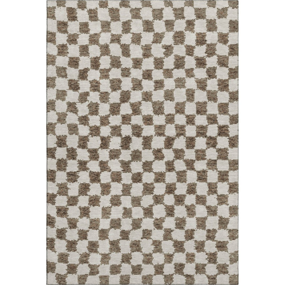 HomeRoots 9' X 12' Brown & Ivory Geometric Area Rug - Durable, Washable, UV Protected for Modern Homes 709377