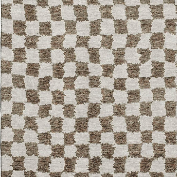 HomeRoots 9' X 12' Brown & Ivory Geometric Area Rug - Durable, Washable, UV Protected for Modern Homes 709377