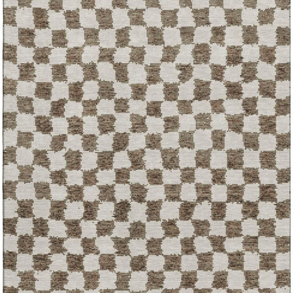 HomeRoots 9' X 12' Brown & Ivory Geometric Area Rug - Durable, Washable, UV Protected for Modern Homes 709377