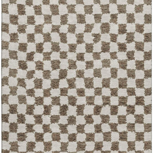 HomeRoots 10' Brown and Ivory Geometric Area Rug - Washable, UV Protected, Durable & Perfect for Families! 709378