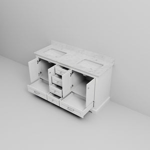 English Elm White Double Vanity With Carrara Marble Top, Elegant Design, Ample Storage, Soft-Close Drawers B2731P258234-GIGA