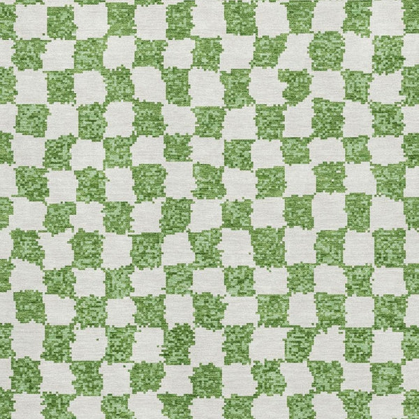 HomeRoots 8' Green and Ivory Geometric Washable Round Rug - Durable, UV Protective, Stylish for Any Space 709381