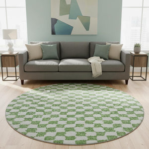 HomeRoots 8' X 10' Green and Ivory Geometric Area Rug – Durable, Washable, UV-Protected, & Non-Slip Design! 709382