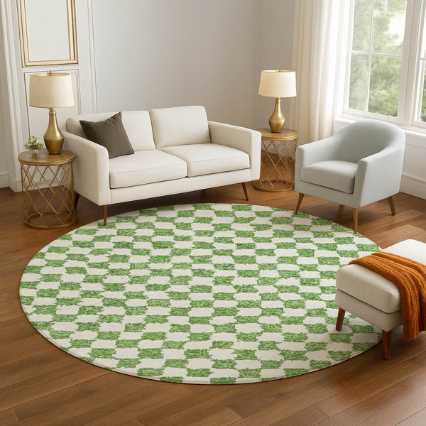HomeRoots 8' X 10' Green and Ivory Geometric Area Rug – Durable, Washable, UV-Protected, & Non-Slip Design! 709382