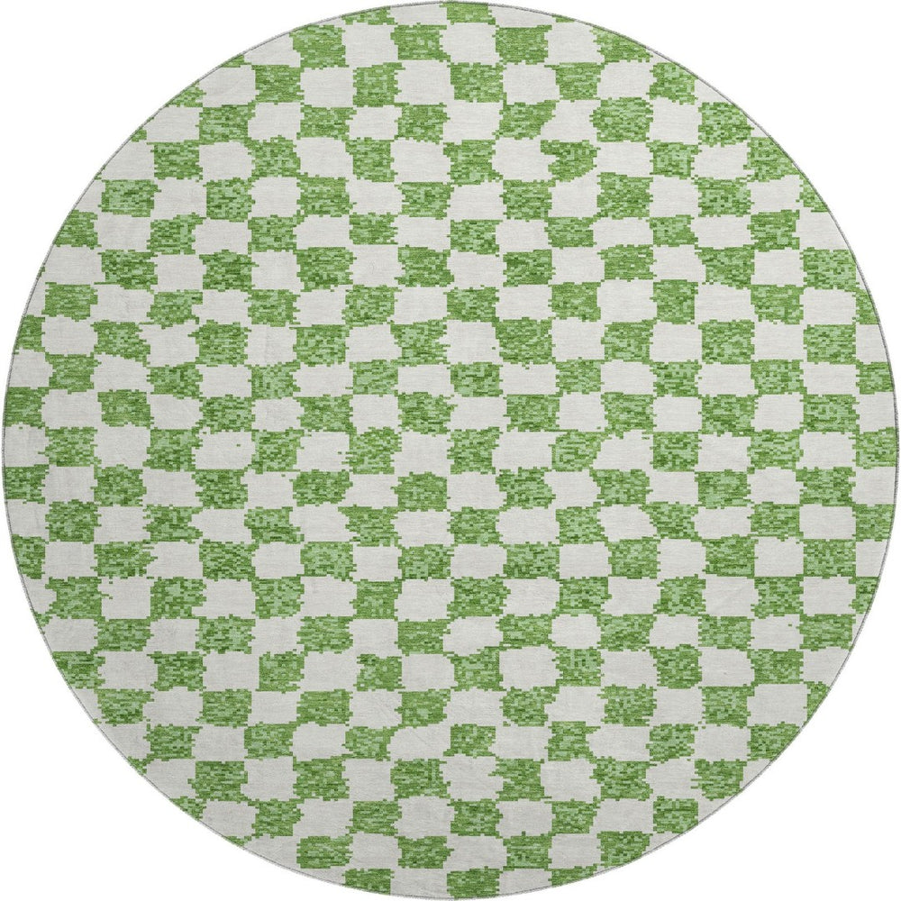 HomeRoots 8' X 10' Green and Ivory Geometric Area Rug – Durable, Washable, UV-Protected, & Non-Slip Design! 709382