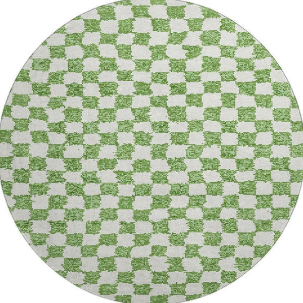 HomeRoots 8' X 10' Green and Ivory Geometric Area Rug – Durable, Washable, UV-Protected, & Non-Slip Design! 709382