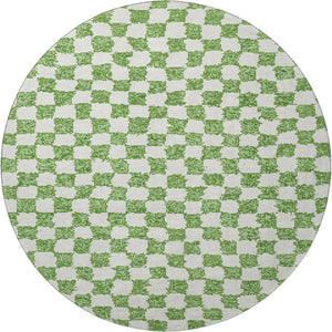HomeRoots 8' X 10' Green and Ivory Geometric Area Rug – Durable, Washable, UV-Protected, & Non-Slip Design! 709382